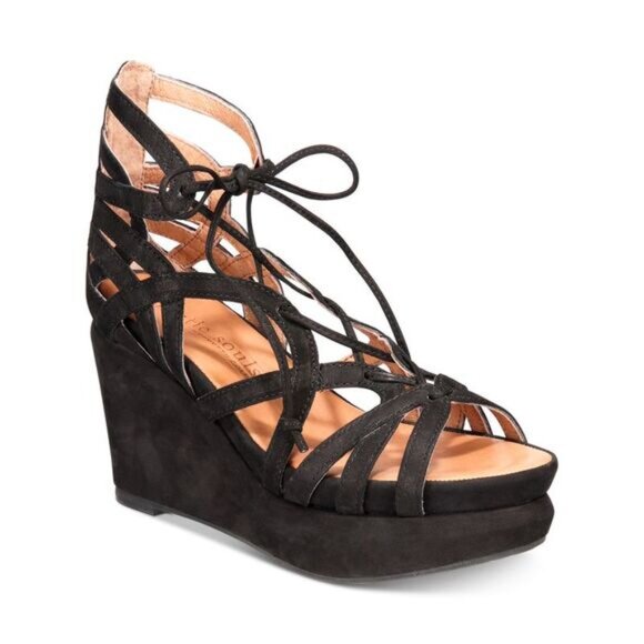 GENTLE SOULS for KENNETH COLE  Black Gladiator Platform Joy Wedge Sandals - Picture 1 of 8